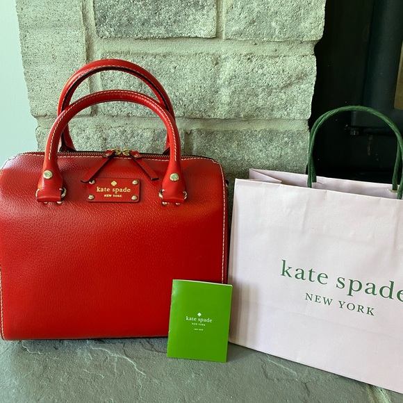 Kate Spade Red Leather Wellesley purse detachable cross-body strap gold hardware - Picture 2 of 11